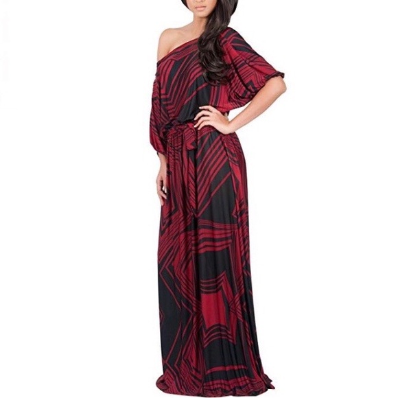 Koh Koh Dresses & Skirts - KOH KOH Off The Shoulder Abstract Maxi Dress